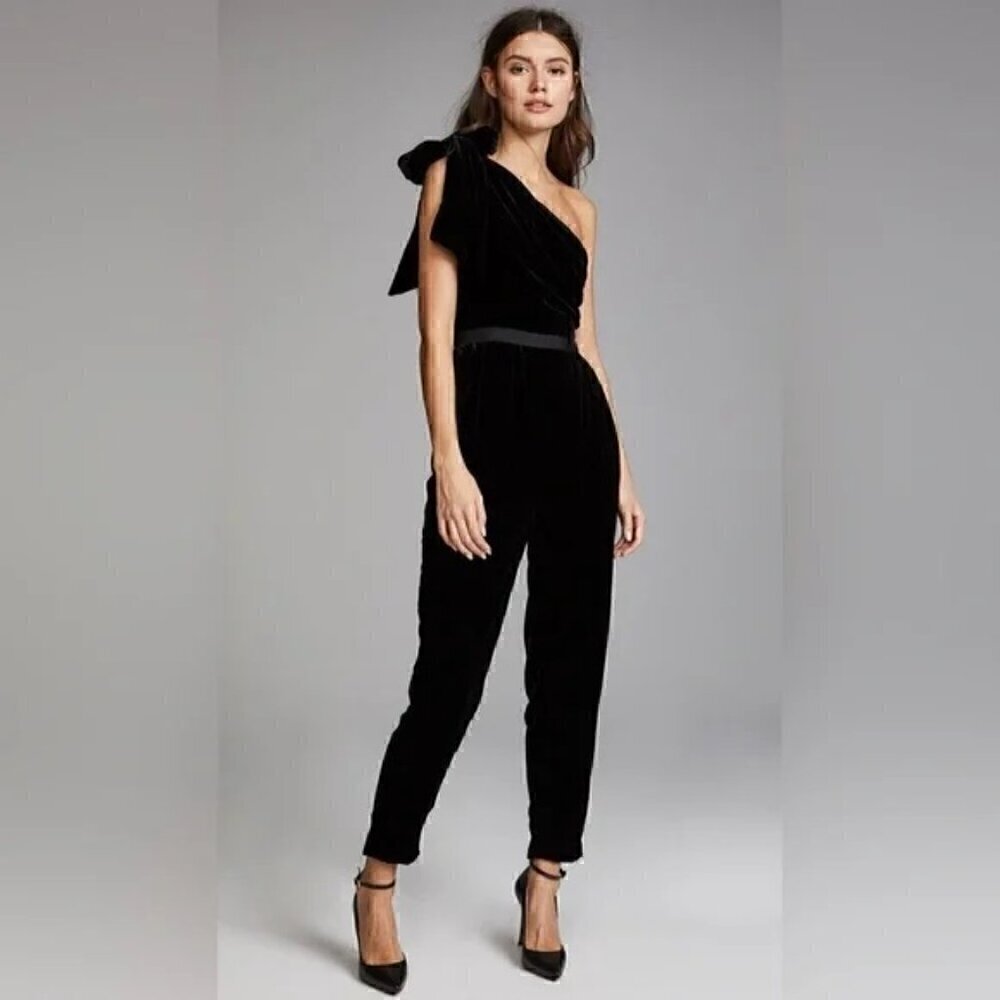 Ulla Johnson Black One-Shoulder Velvet Jumpsuit size 2